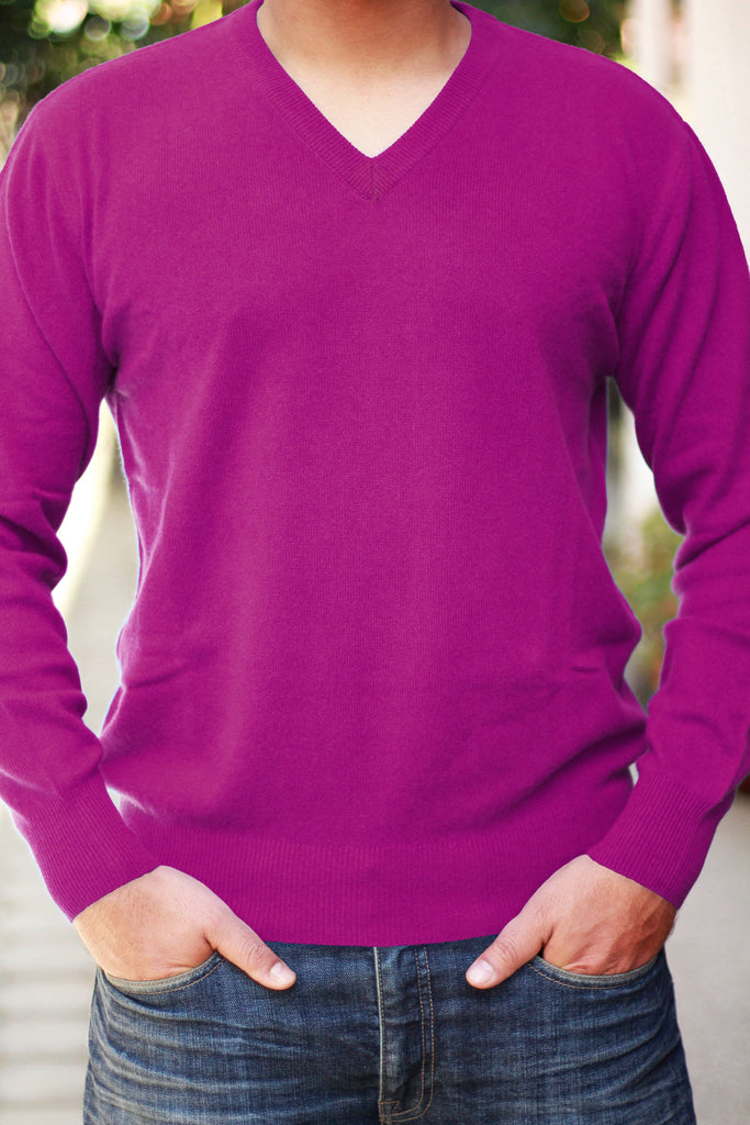Men's Dark Magenta Cashmere Sweater V-Neck Pullover – Nepali
