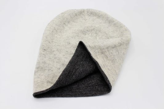 Double Sided Dark Gray And White Unisex 100% Cashmere Cap
