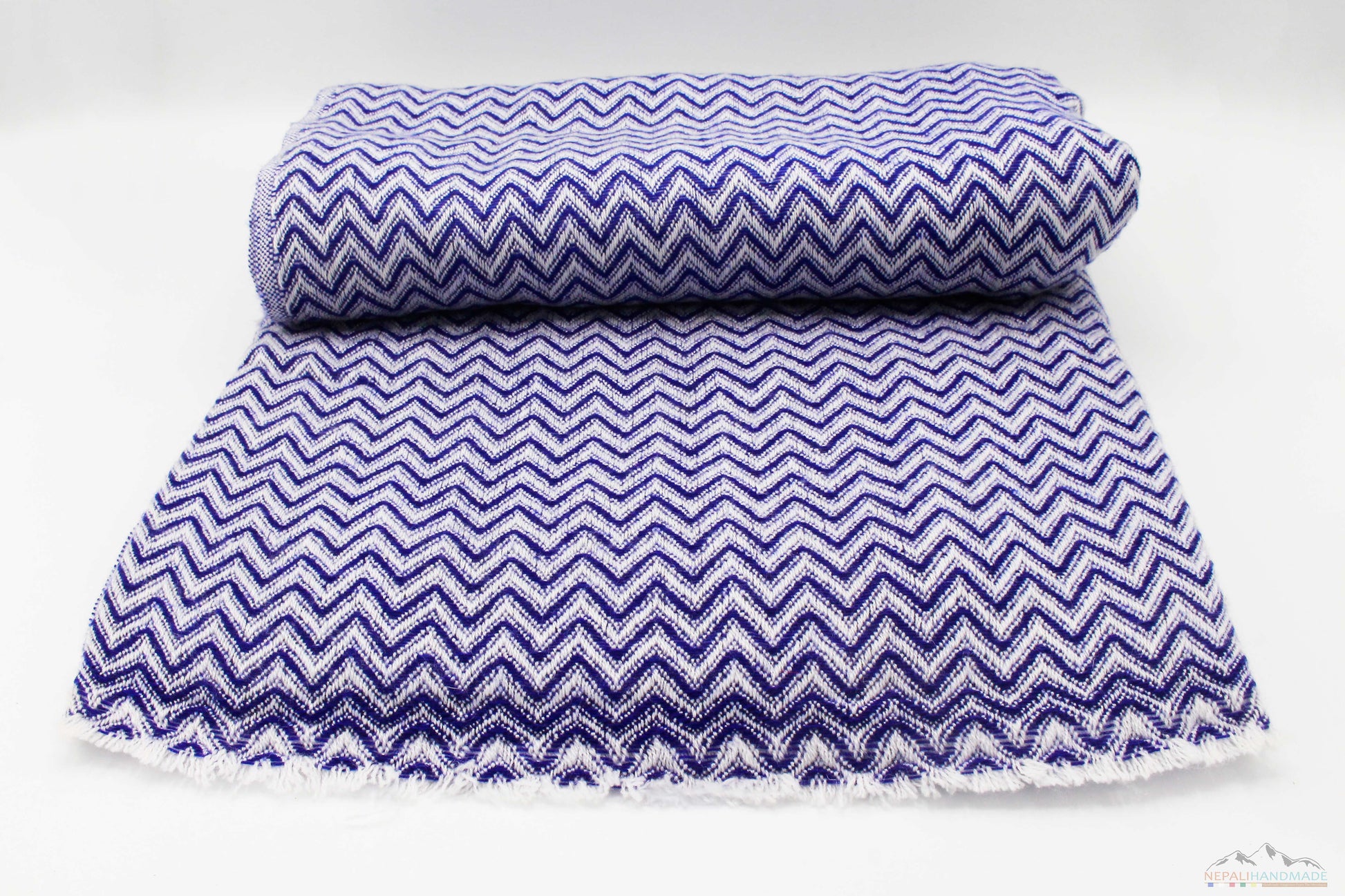 Blue & White Chevron Cashmere Blanket
