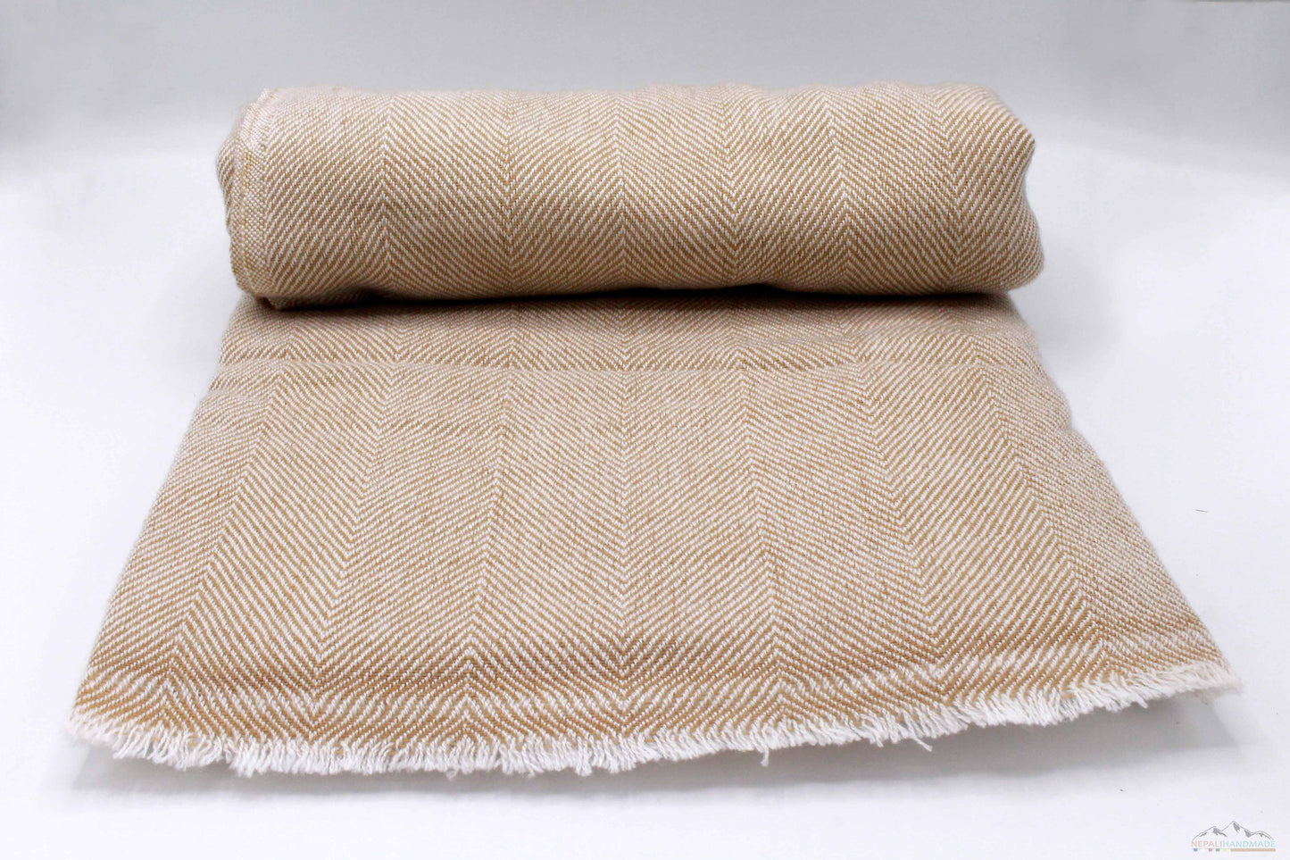 Blurywood Brown Herringbone Cashmere Blanket