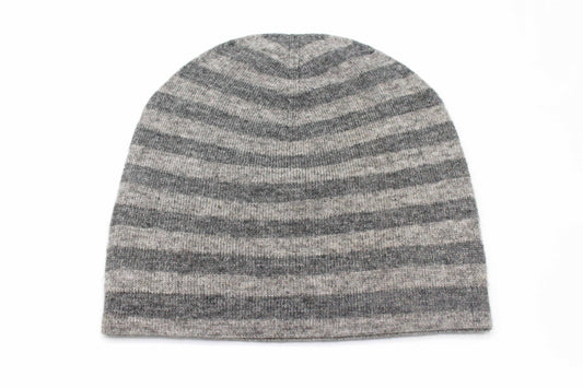 Double Sided Gray & Brown Stripe Unisex Cashmere Cap/Beanie