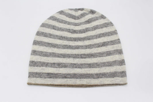 Double Sided Dark Brown & Gray Stripes Unisex Cashmere Cap