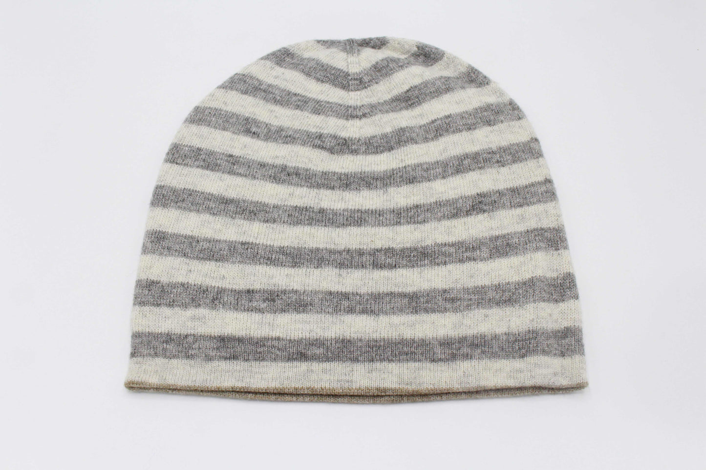Double Sided White & Light Gray Stripes Unisex Cashmere Cap