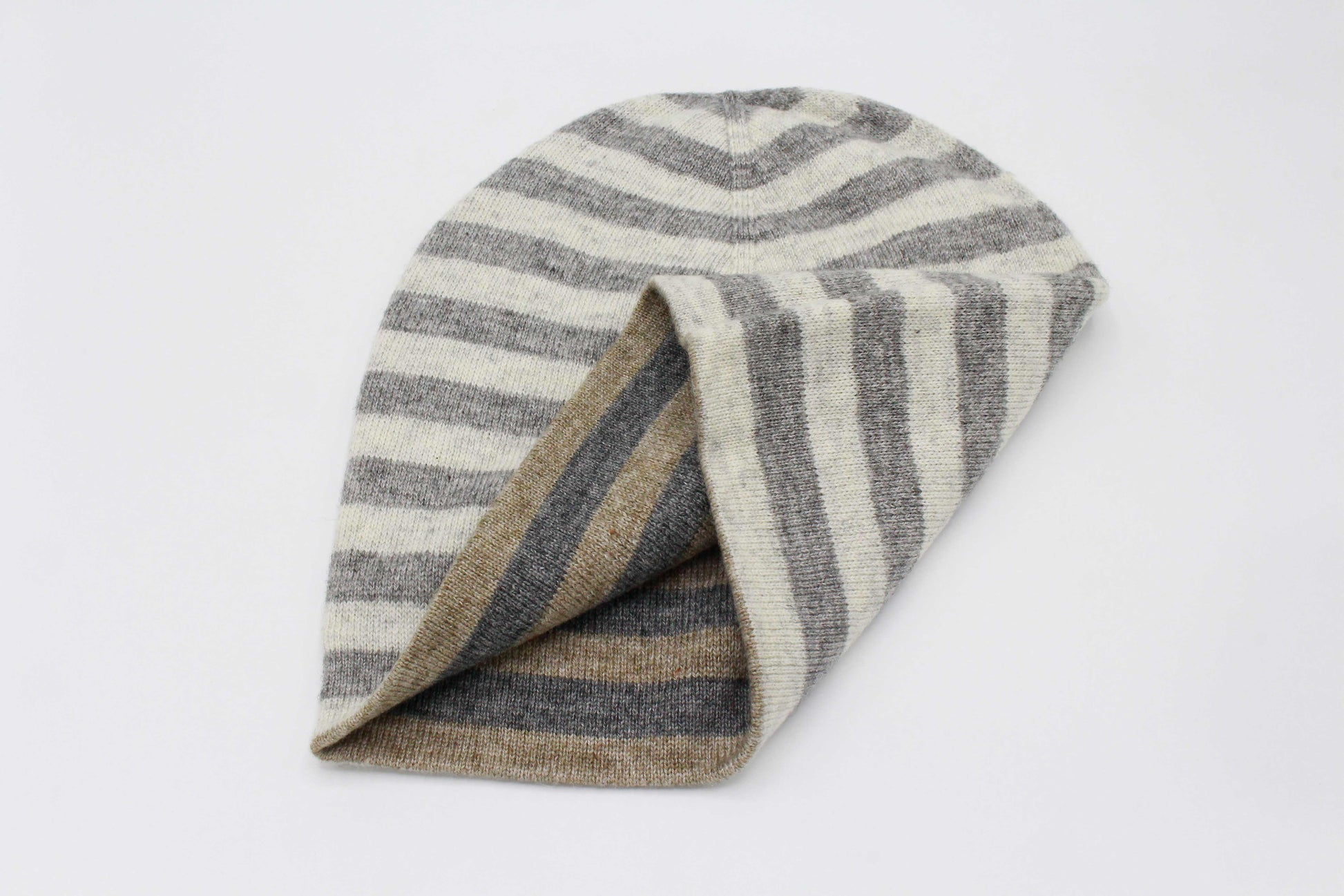 Double Sided White & Light Gray Stripes Unisex Cashmere Cap