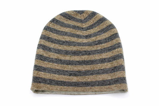 Double Sided Dark Brown & Gray Stripes Unisex Cashmere Cap/Beanie