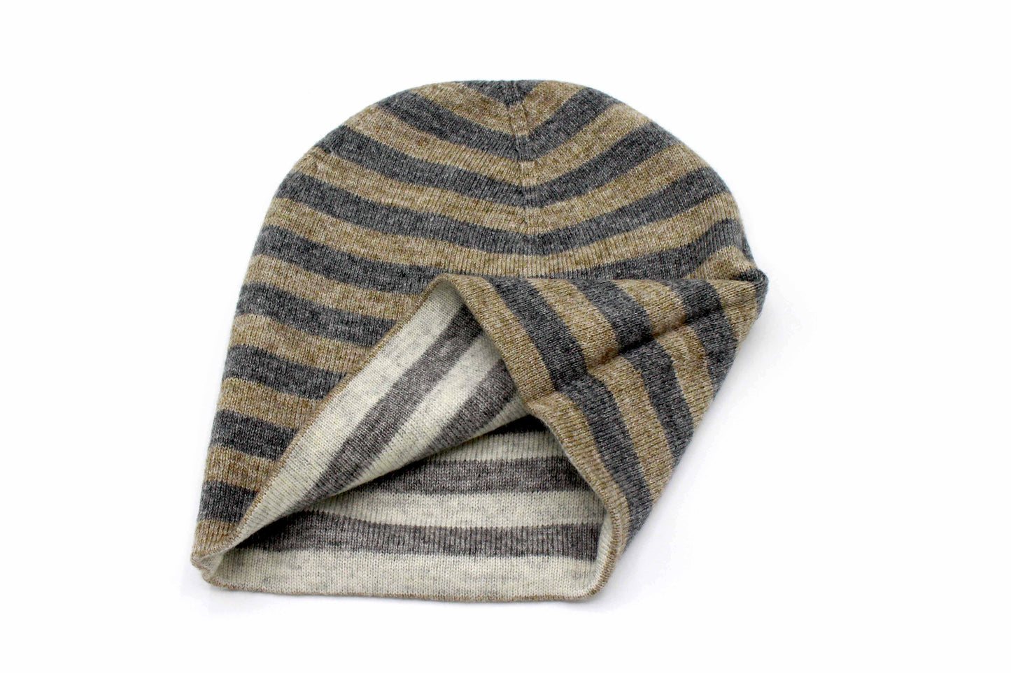 Double Sided Dark Brown & Gray Stripes Unisex Cashmere Cap/Beanie