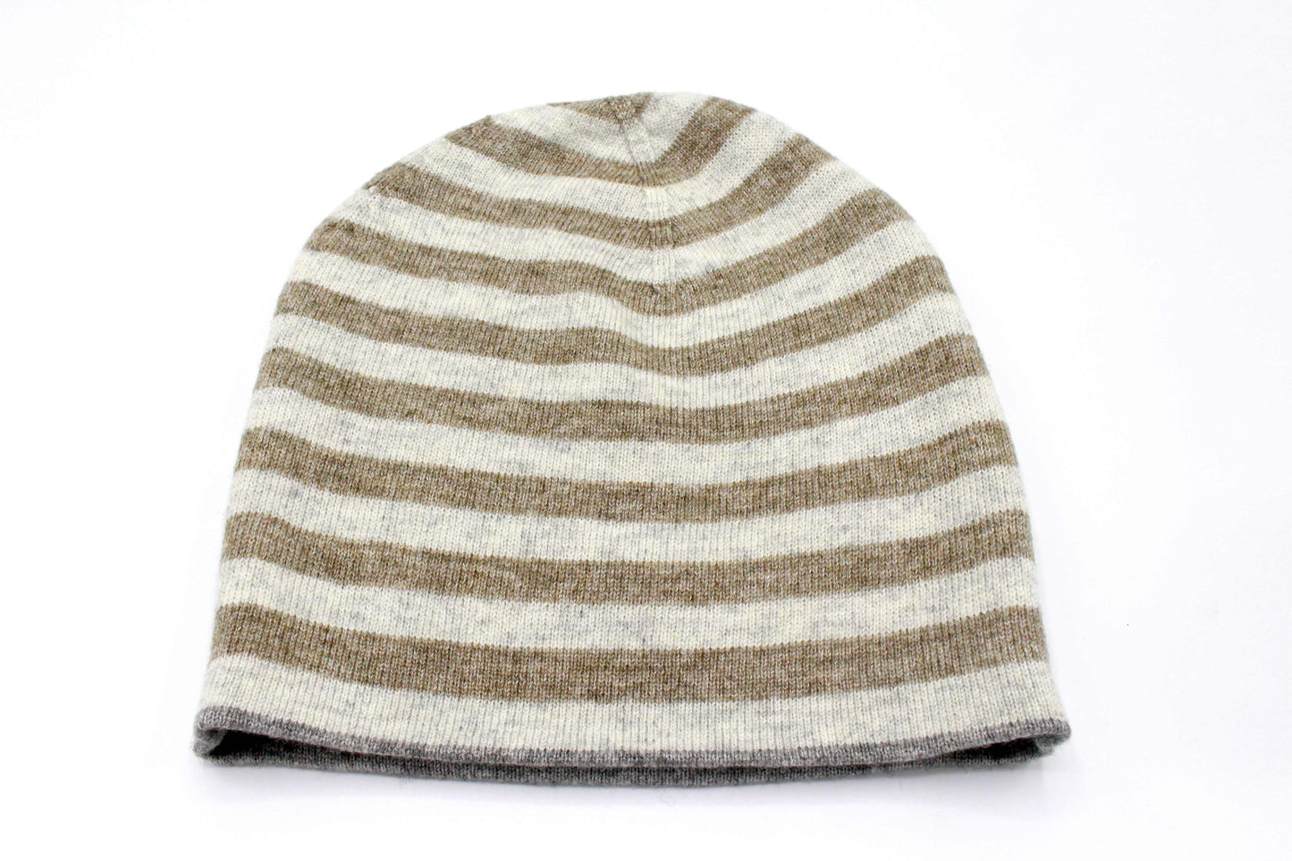 Double Sided Gray & Brown Stripe Unisex Cashmere Cap/Beanie