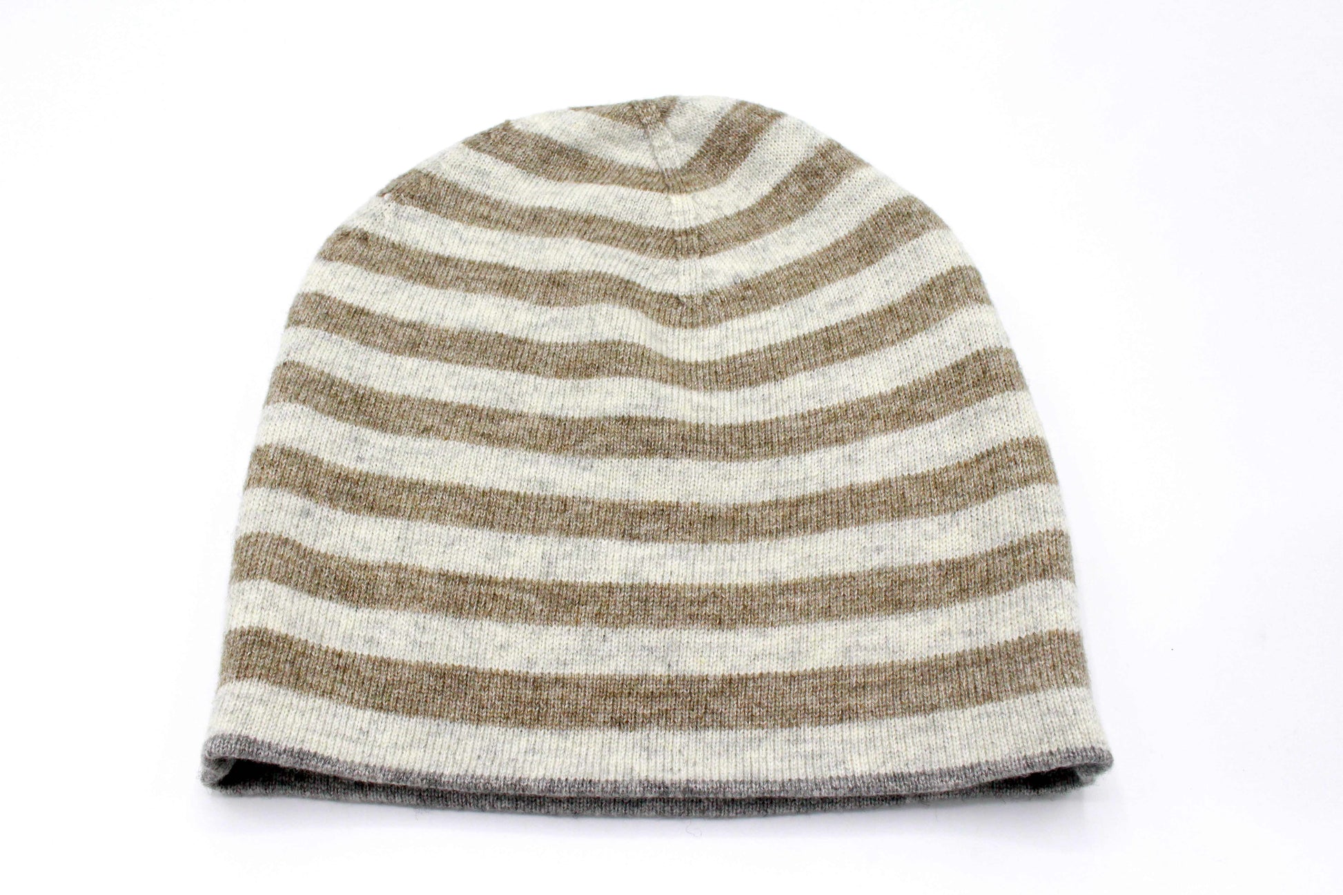 Double Sided Gray & Brown Stripe Unisex Cashmere Cap/Beanie