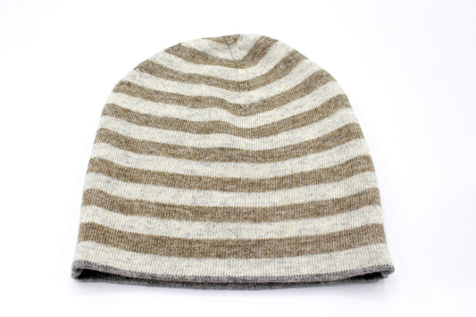 Double Sided Gray & Brown Stripe Unisex Cashmere Cap/Beanie