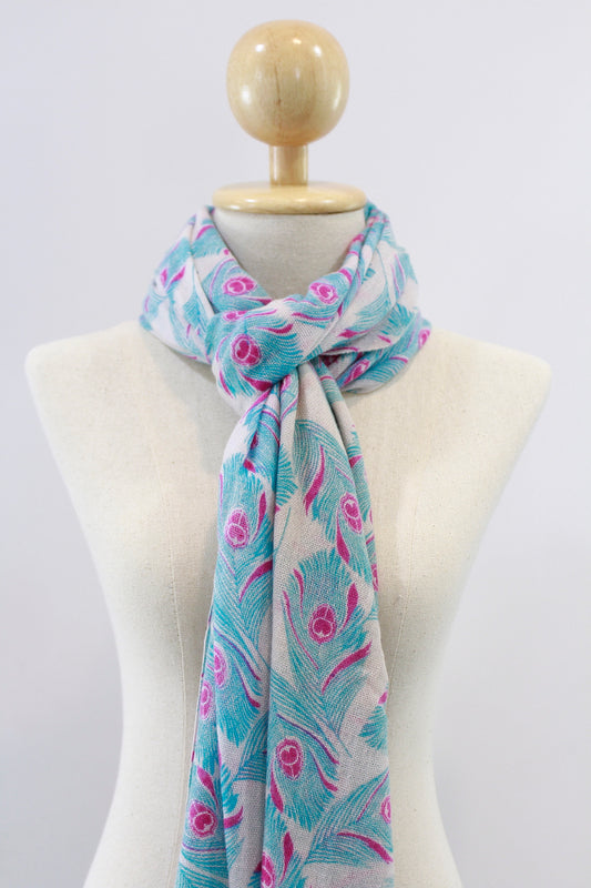 100% Cashmere Feather Blue & Pink Pashmina Shawl/Scarf