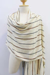 100% Cashmere Off White Brown & Gray Lined Pashmina Shawl/Scarf