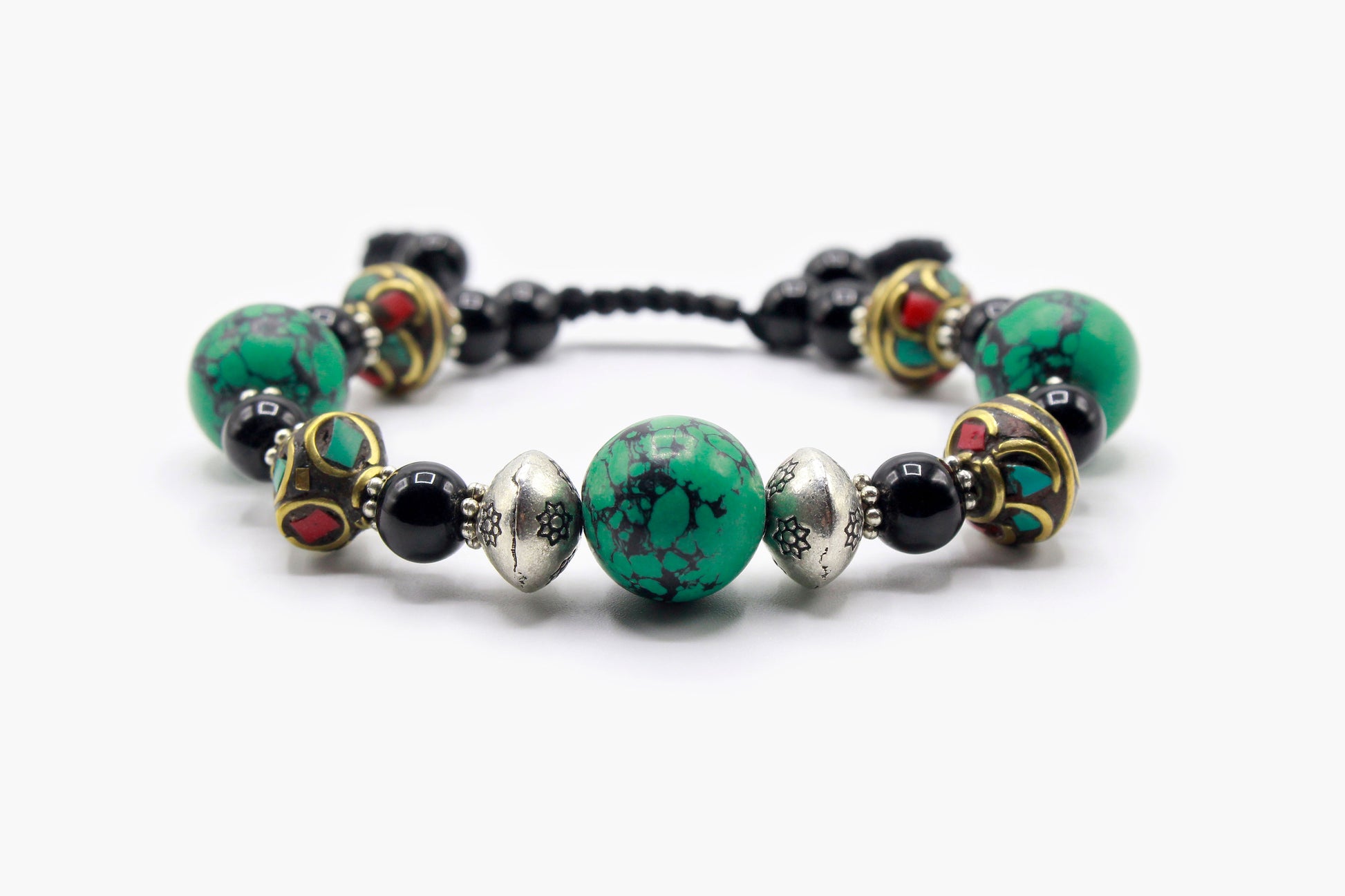 Black Onyx, Turquoise & Tibetan Beads Bracelet