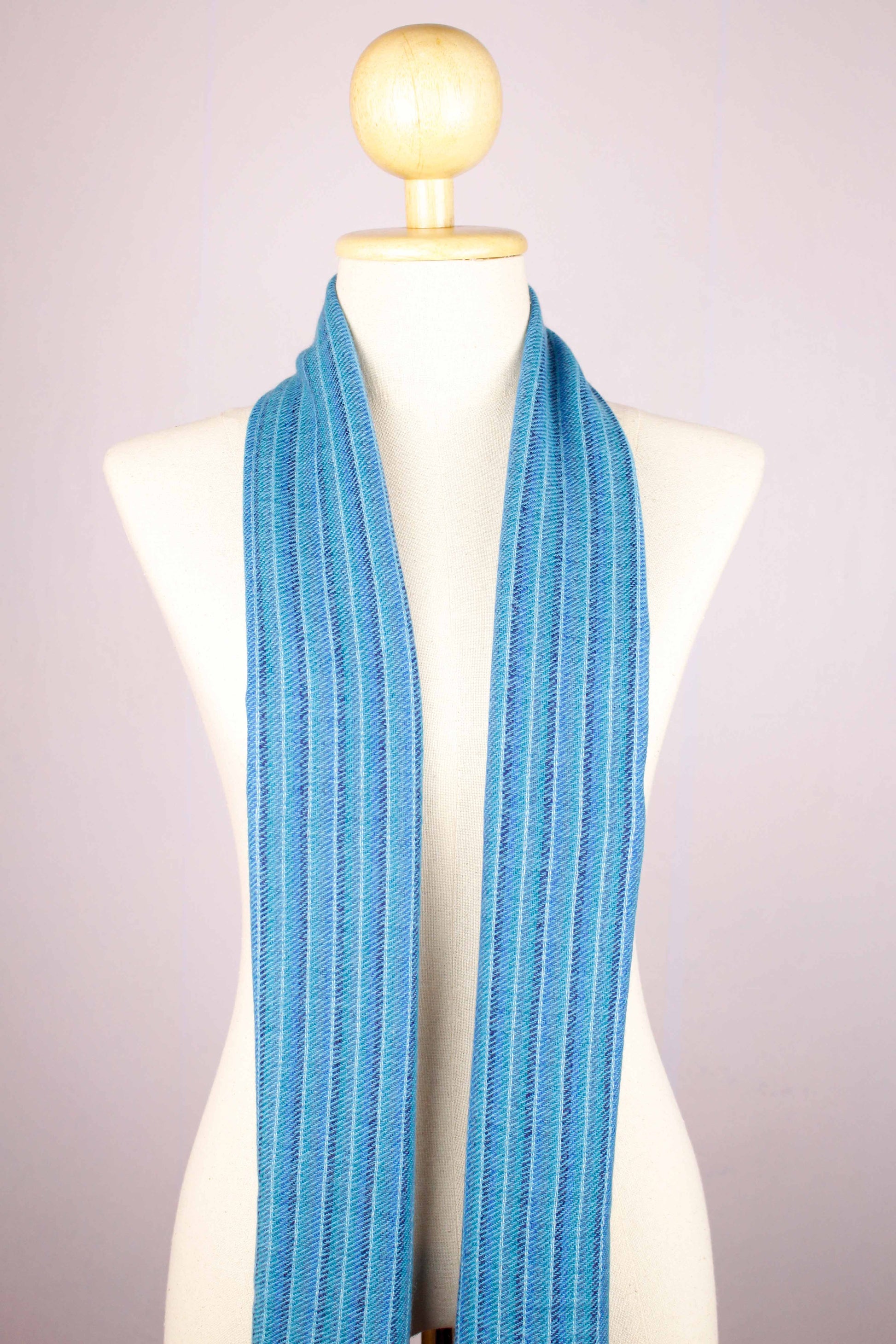 100% Cashmere Stripes of Blue Pashmina Muffler