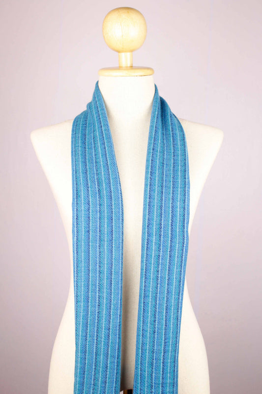 100% Cashmere Stripes of Blue Pashmina Muffler