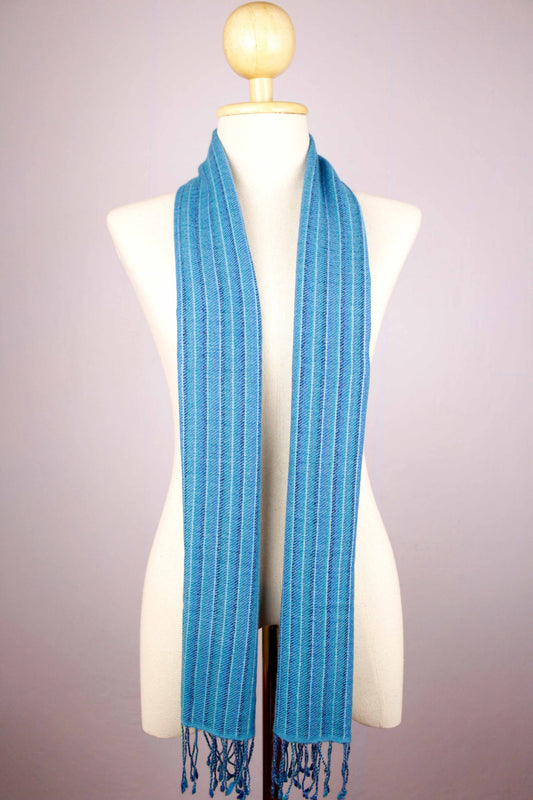 100% Cashmere Stripes of Blue Pashmina Muffler