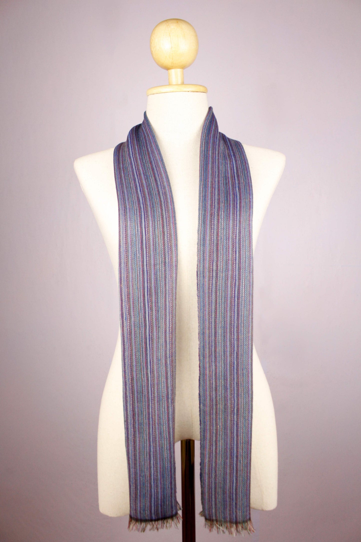 Multicolored Stripes Blueish Sheep Wool Muffler