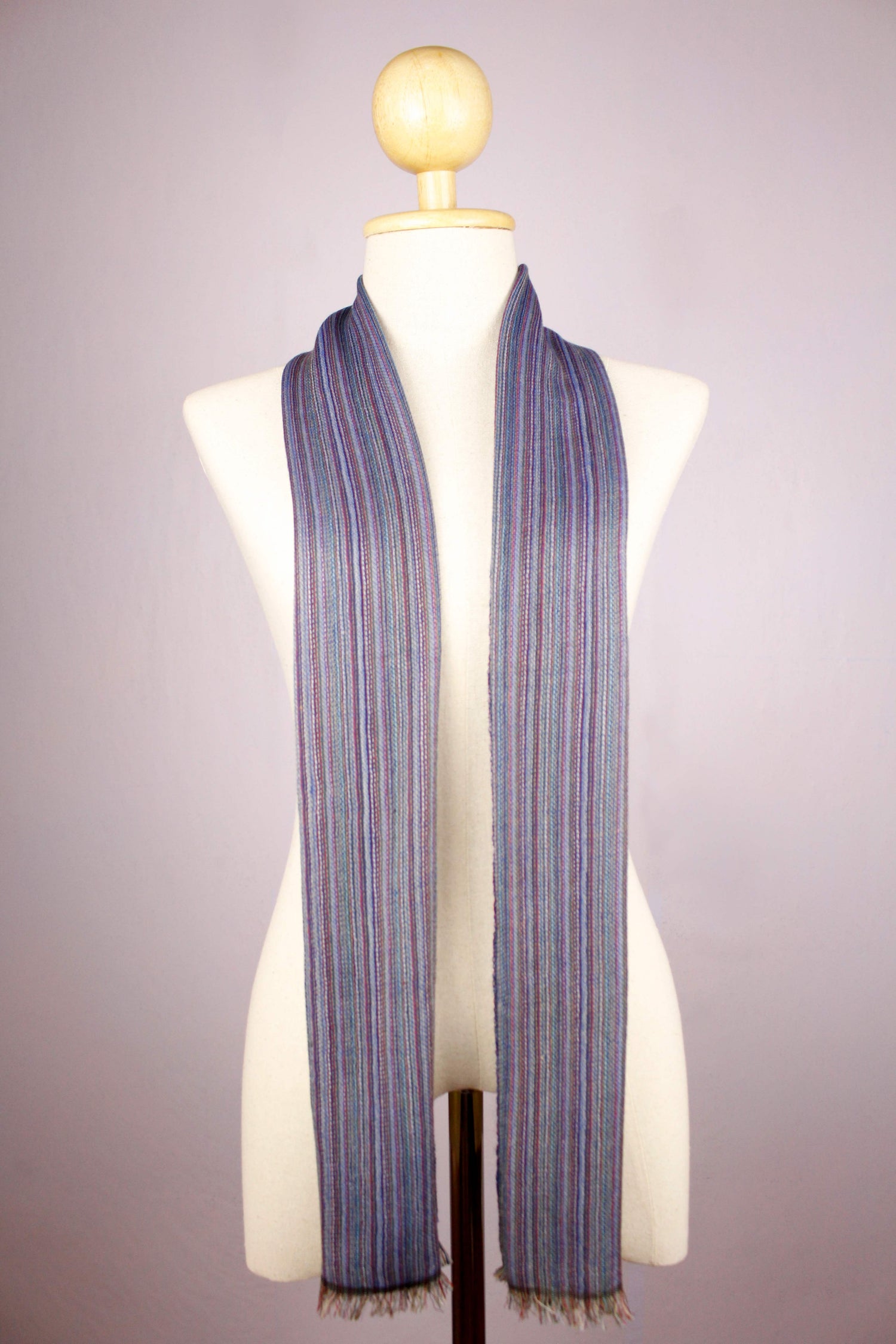 Multicolored Stripes Blueish Sheep Wool Muffler