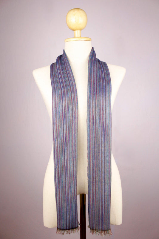 Multicolored Stripes Blueish Sheep Wool Muffler