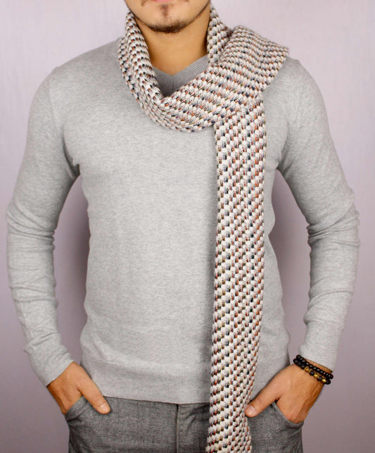 100% Cashmere Multicolored Hounds-tooth Jacquard Scarf/Muffler