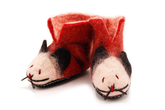 Red Mouse Hand Felted Wool Baby Booties