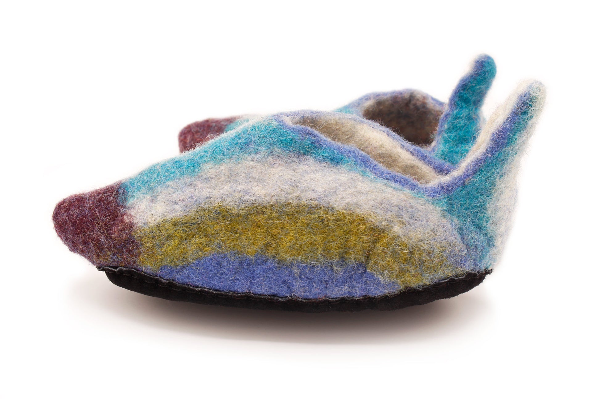 Striped And Pointed Hand Felted Wool Baby Booties