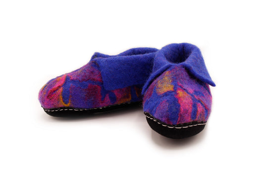 Splashy Blue Hand Felted Wool Baby Booties