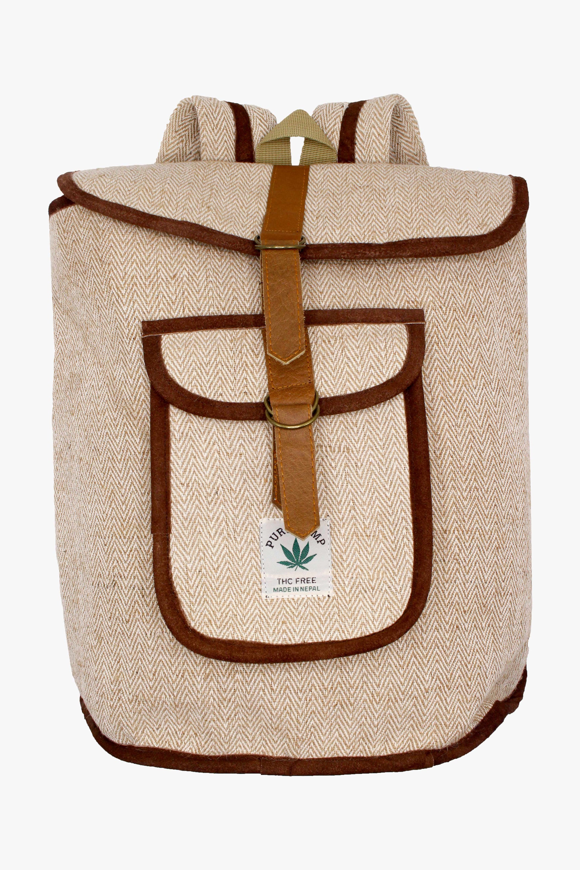 Novajo White Herringbone Unisex Hemp Backpack