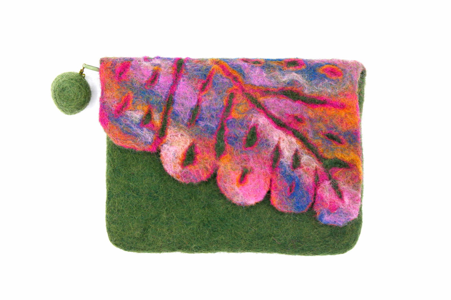 Leaf Cut Front Flap Green Hand Purse