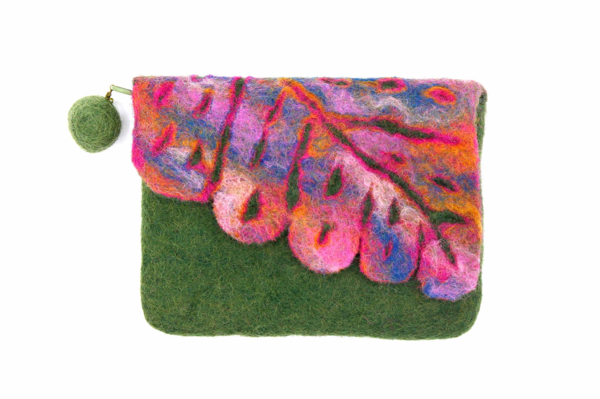 Leaf Cut Front Flap Green Hand Purse