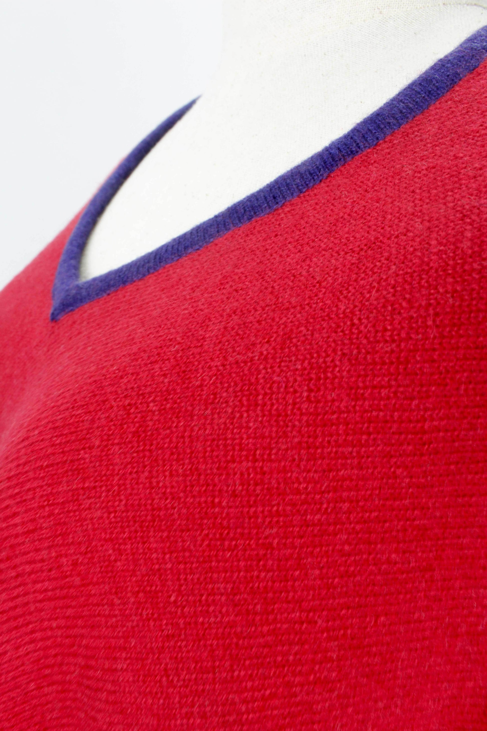 100% Cashmere Bottom Striped Red Women's Poncho