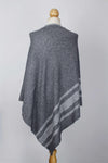 100% Cashmere Bottom Striped Dark Gray Women's Poncho