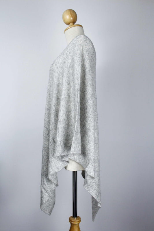 100% Cashmere Light Gray Poncho For Women