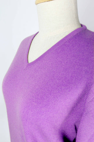 Purple Orchid V-Neck Cashmere Pullover Sweater For Women