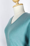 Cadet Blue V-Neck Cashmere Pullover Sweater For Women