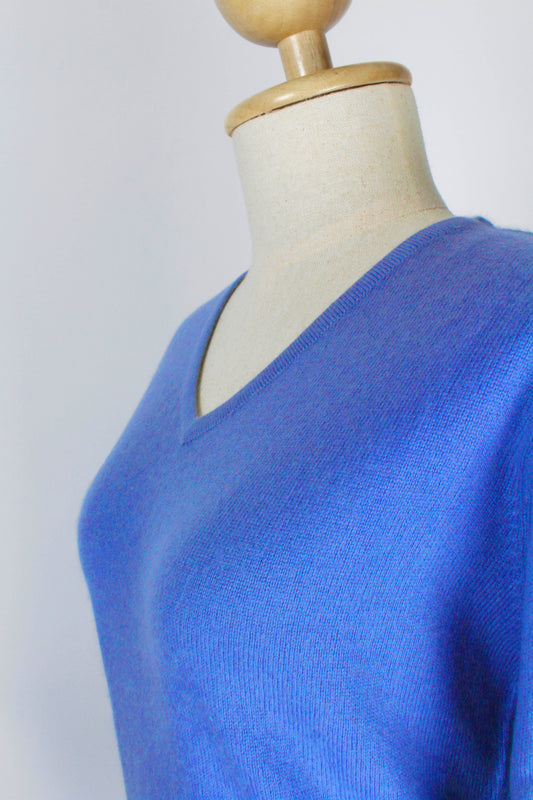 Women's Cornflower Blue V-Neck Cashmere Pullover/Sweater