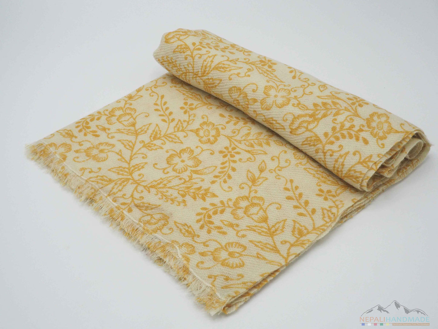 100% CASHMERE YELLOW HIBISCUS PASHMINA SHAWL/SCARF
