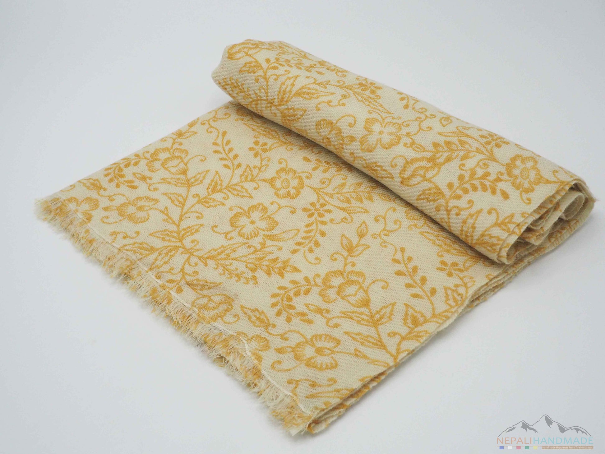 100% CASHMERE YELLOW HIBISCUS PASHMINA SHAWL/SCARF