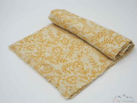 100% CASHMERE YELLOW HIBISCUS PASHMINA SHAWL/SCARF