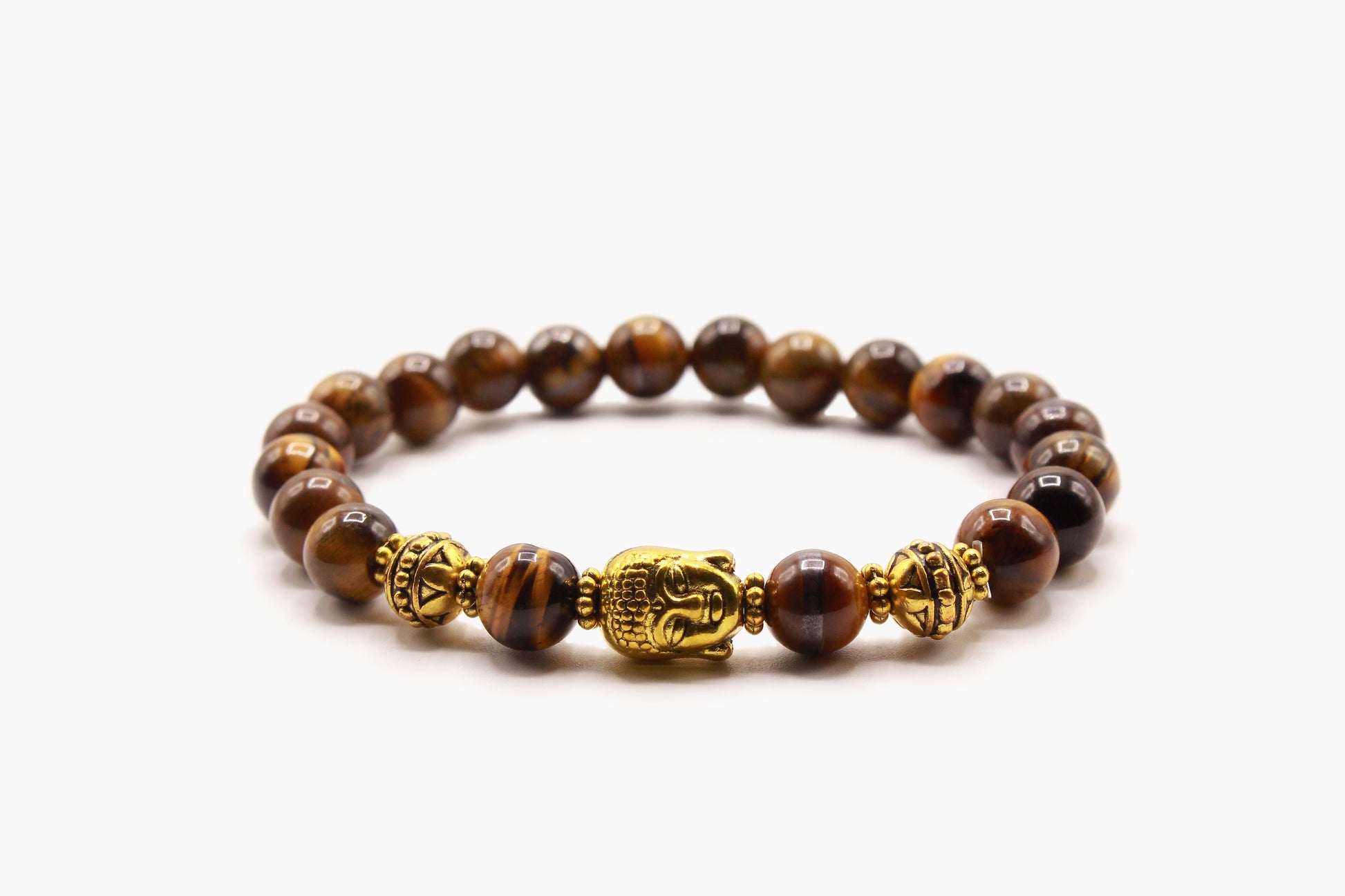 Tiger Eye Stone Buddha Head 8 mm Beads Bracelet