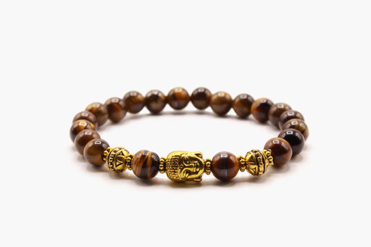 Tiger Eye Stone Buddha Head 8 mm Beads Bracelet