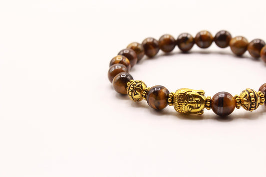 Tiger Eye Stone And Buddha Head 8 mm Beads Bracelet half view