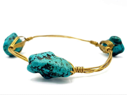 WIRE WRAPPED TURQUOISE STONE BRACELET