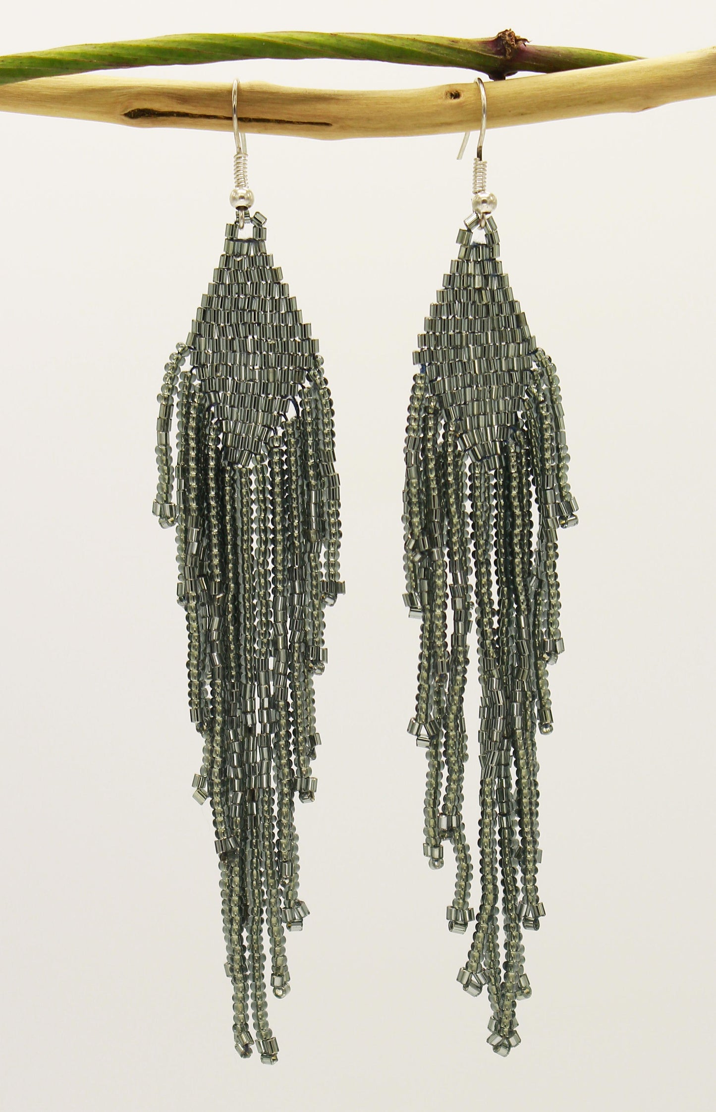 Dark Gray Glass Beads Rhombus Chandelier Earring for Women