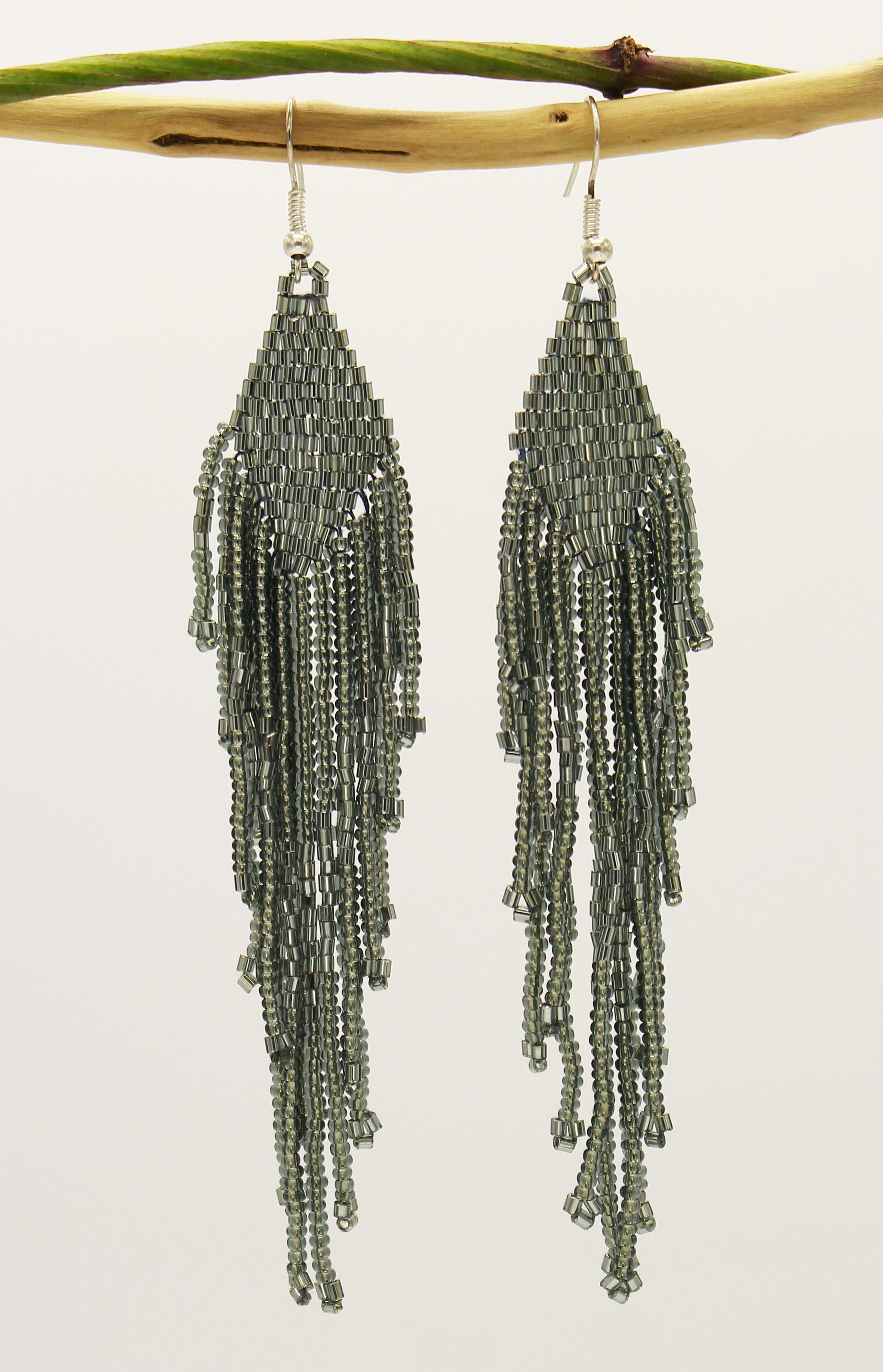 Dark Gray Glass Beads Rhombus Chandelier Earring for Women