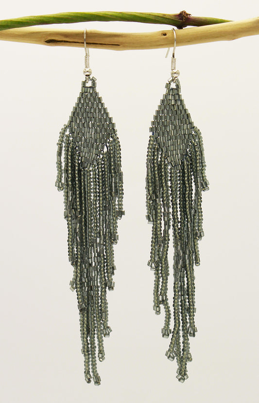 Dark Gray Glass Beads Rhombus Chandelier Earring for Women