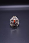 RED CORAL STERLING SILVER FINGER RING FOR WOMEN HIDDEN CONTAINER (POISON RING)