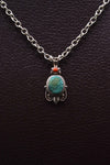 Red Coral & Turquoise Gemstones Silver Pendant Necklace For Women