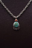 Red Coral & Turquoise Gemstones Silver Pendant Necklace For Women