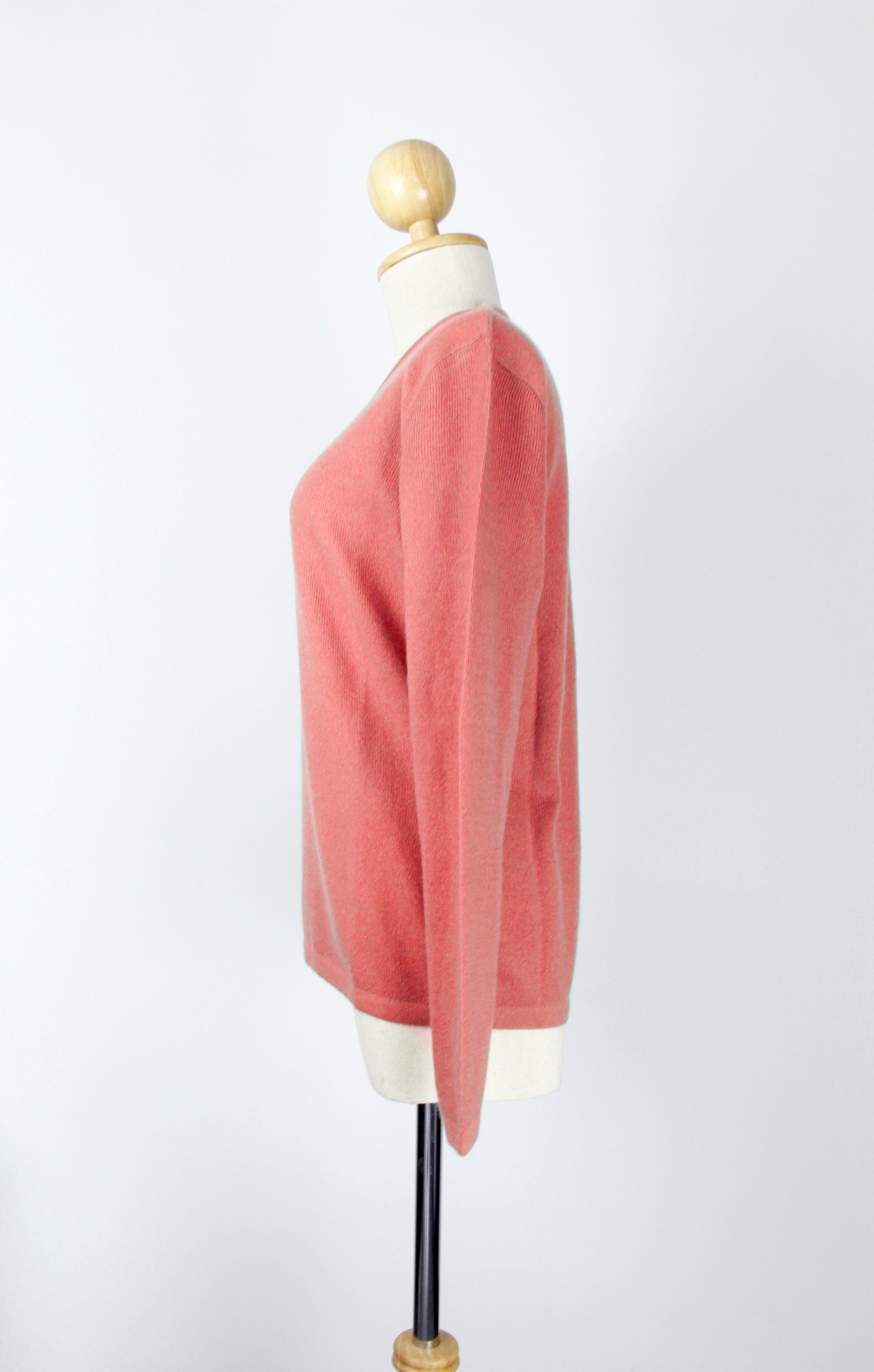 Peach Pink V-Neck Cashmere Pullover Sweater For Women